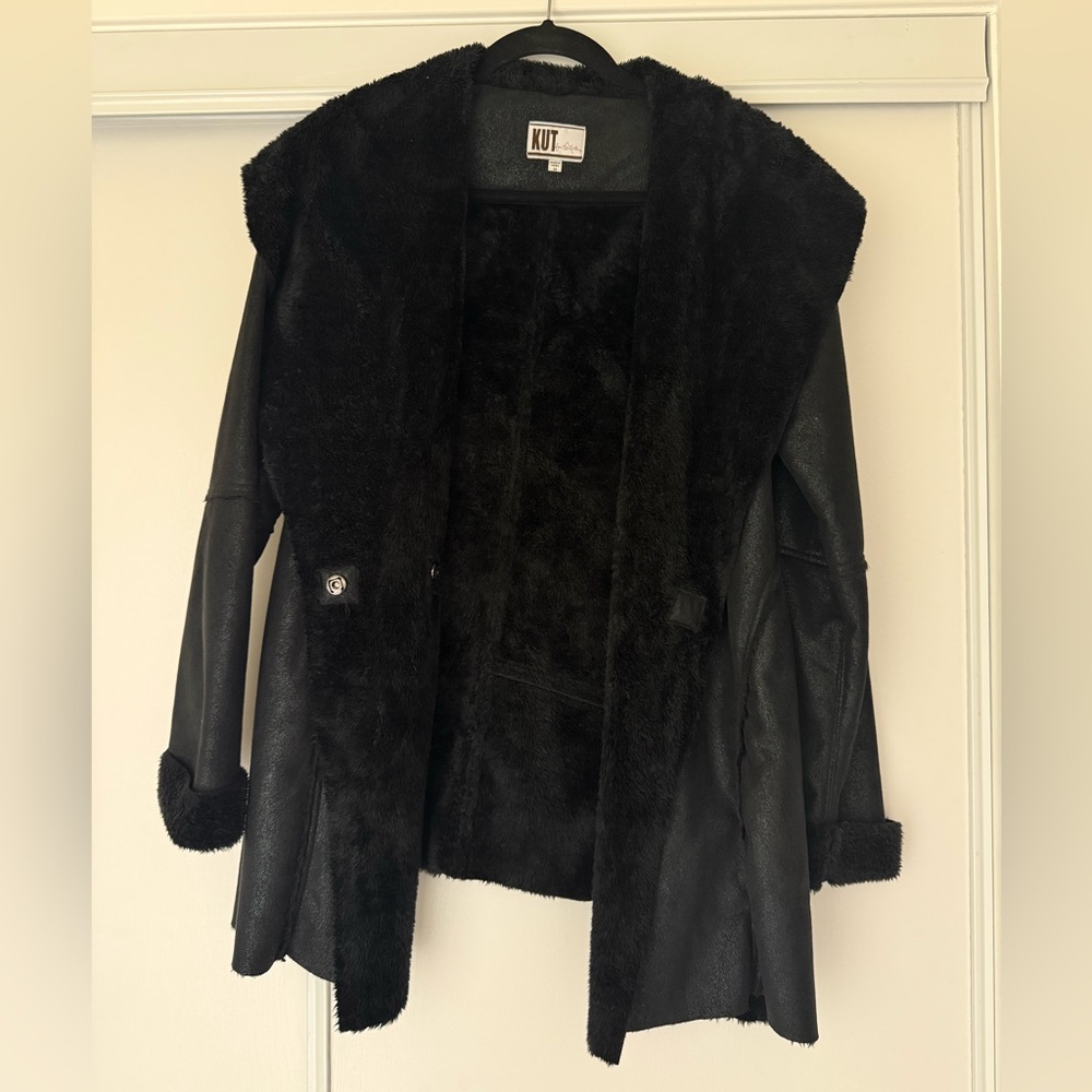 Kut from the Kloth Black Faux Shearling Trim Coat